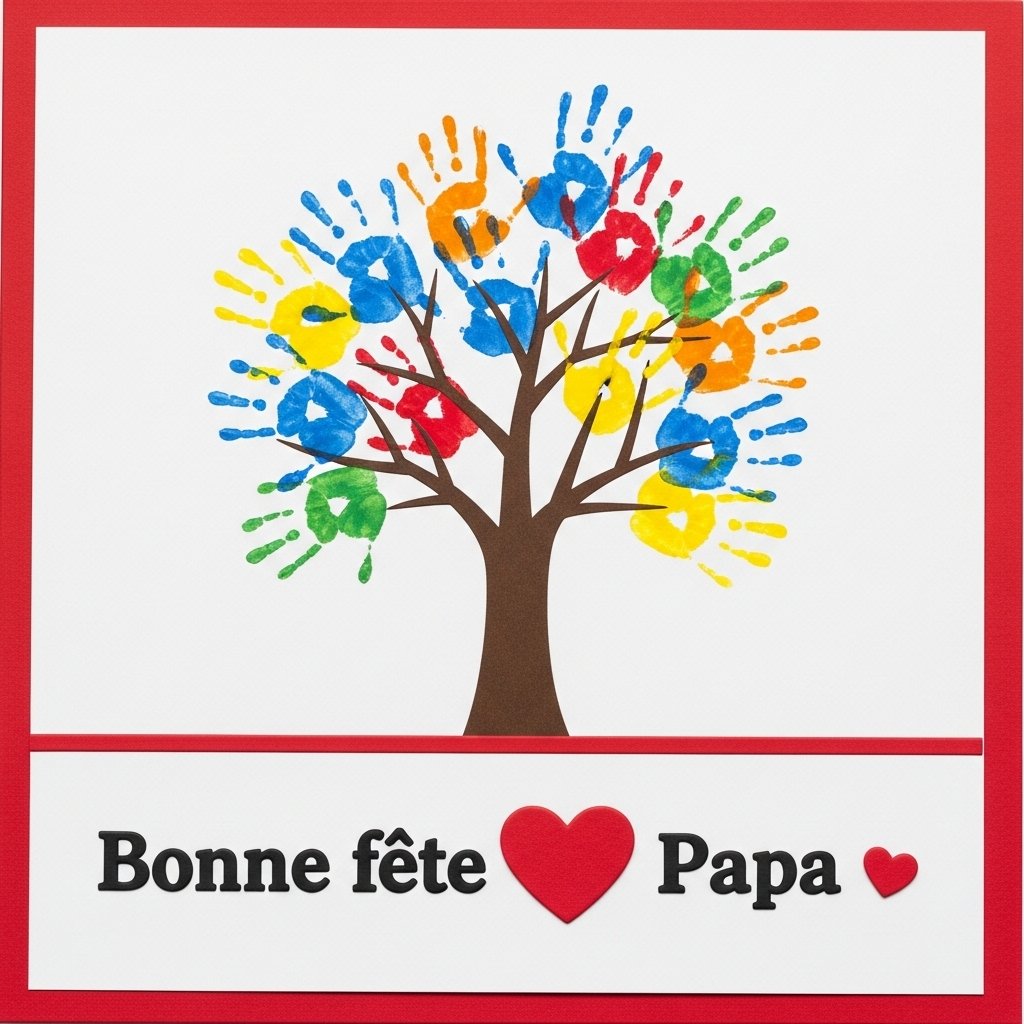 carte fete des peres avec arbre empreintes de mains 4