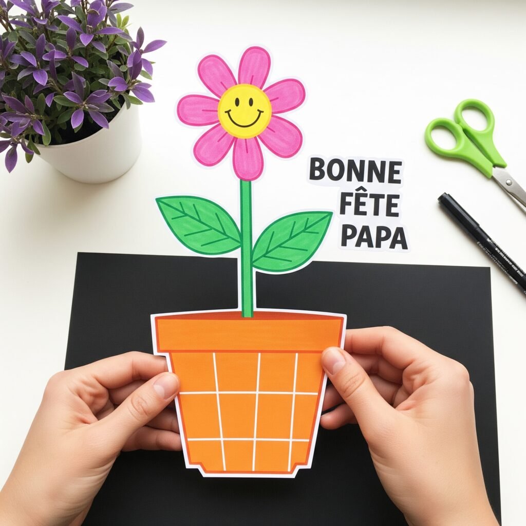 Fabriquer une Carte Fête des Pères Fleur en Pot – Activité Enfant carte fete des peres pot de fleurs 1