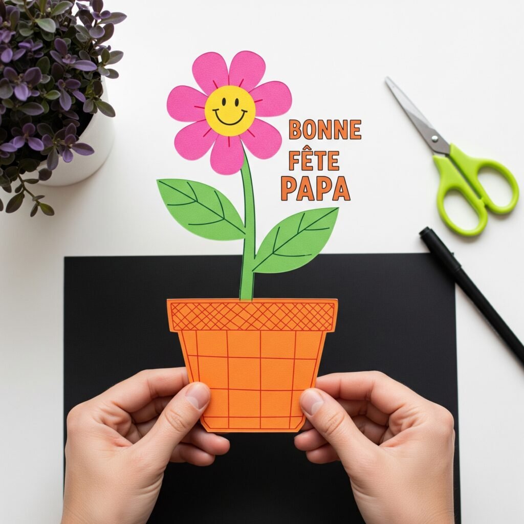 Fabriquer une Carte Fête des Pères Fleur en Pot – Activité Enfant carte fete des peres pot de fleurs 2