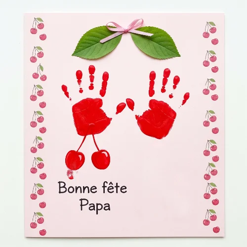 carte fete pere empreintes de mains et cerise 3