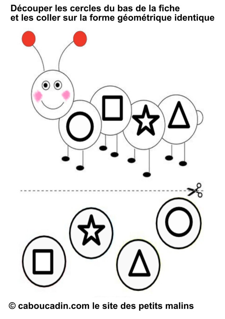 10 fiches maternelles pour reconnaître les formes géométriques avec une chenille
