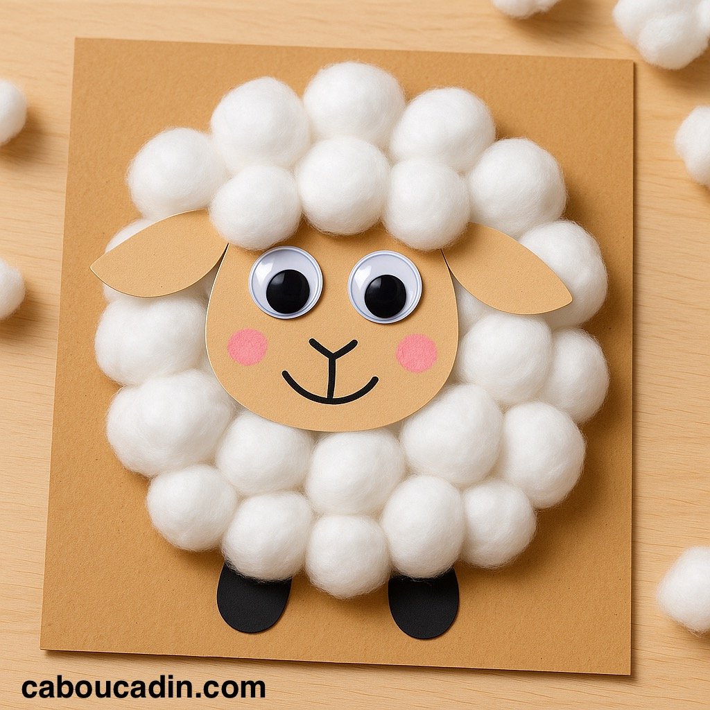 Bricolage Maternelle : Un Mouton Trop Mignon en Papier et Boules de Coton bricolage maternelle mouton avec boules de coton 2
