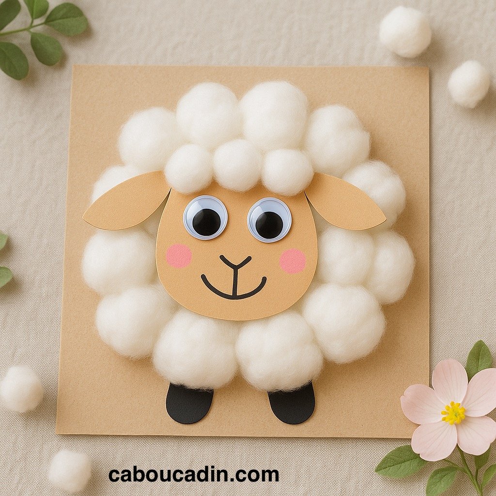 Bricolage Maternelle : Un Mouton Trop Mignon en Papier et Boules de Coton bricolage maternelle mouton avec boules de coton 3