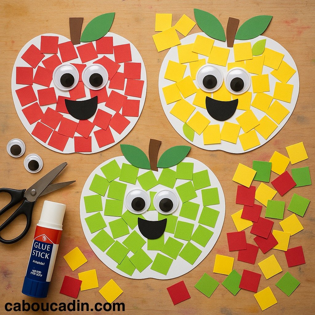 Bricolage Maternelle : Pommes Rigolotes en Papier à Décorer avec des Gommettes bricolage maternelle pommes avec des gommettes 1