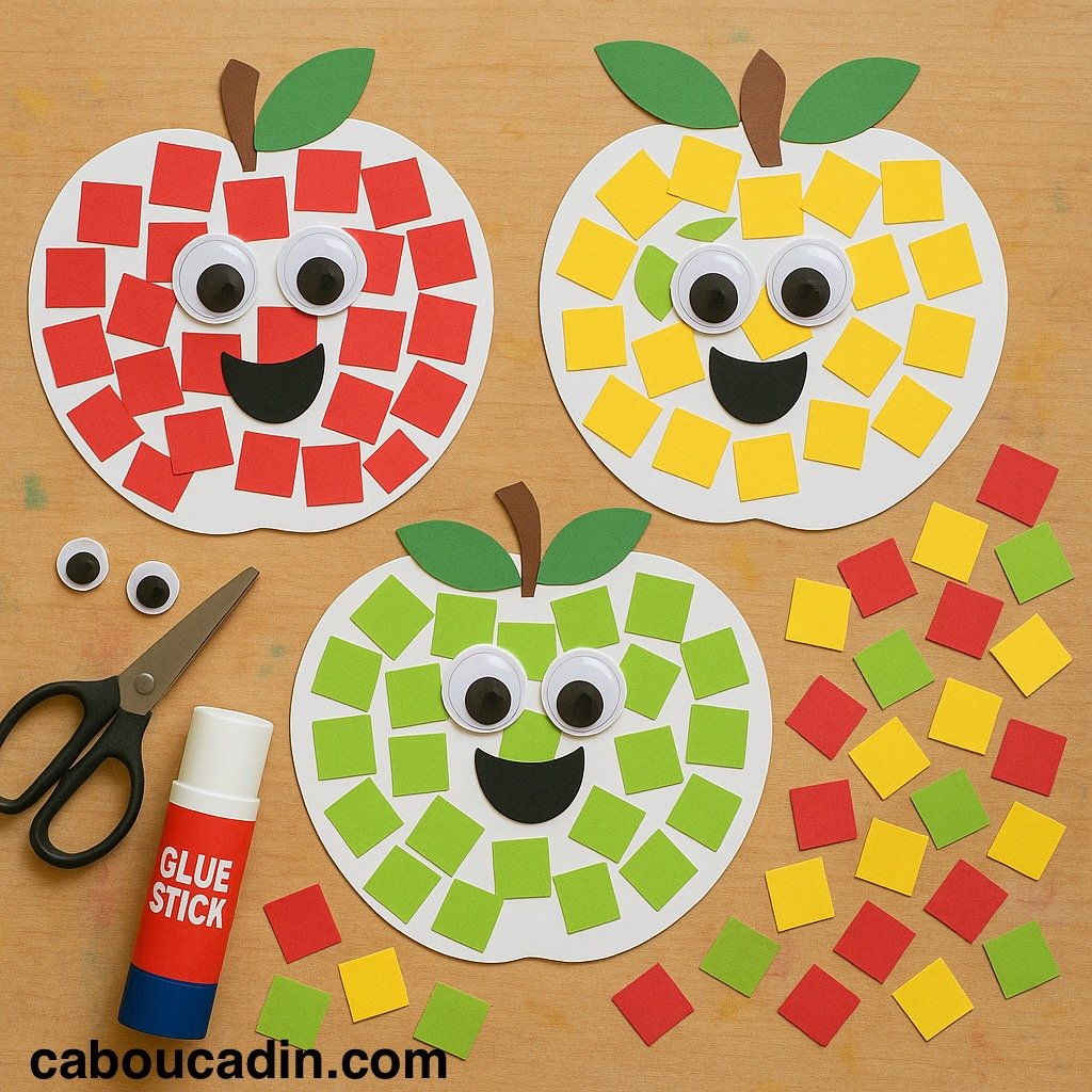 Bricolage Maternelle : Pommes Rigolotes en Papier à Décorer avec des Gommettes bricolage maternelle pommes avec des gommettes 2