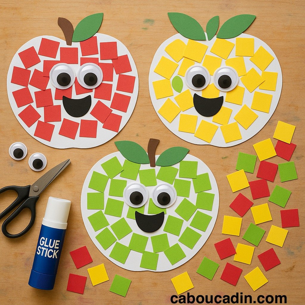 Bricolage Maternelle : Pommes Rigolotes en Papier à Décorer avec des Gommettes bricolage maternelle pommes avec des gommettes 3