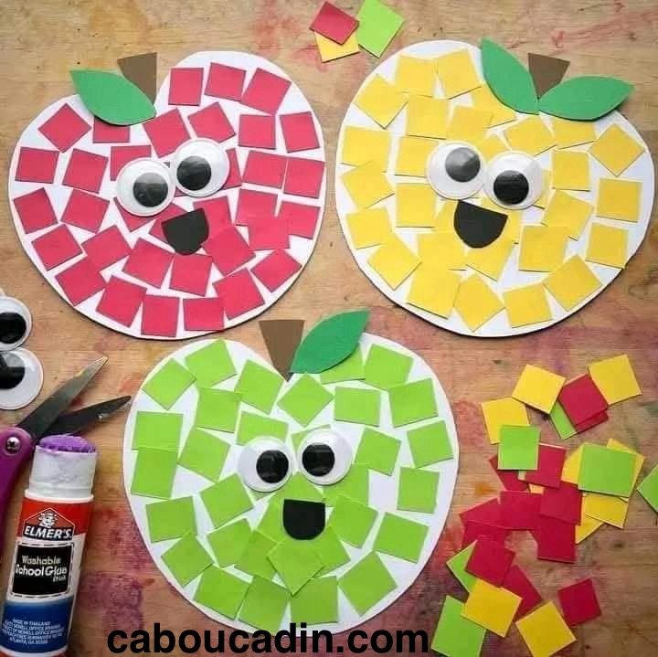 Bricolage Maternelle : Pommes Rigolotes en Papier à Décorer avec des Gommettes bricolage maternelle pommes avec des gommettes 4
