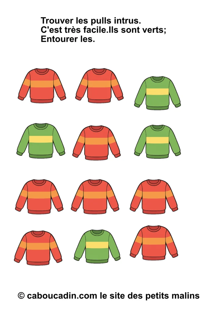 fiche maternelle chercher intrus pull vert 7