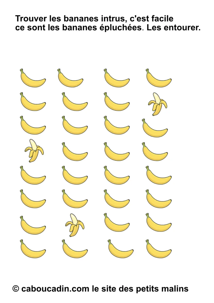 10 fiches observations maternelles : Entourer les bananes intruses