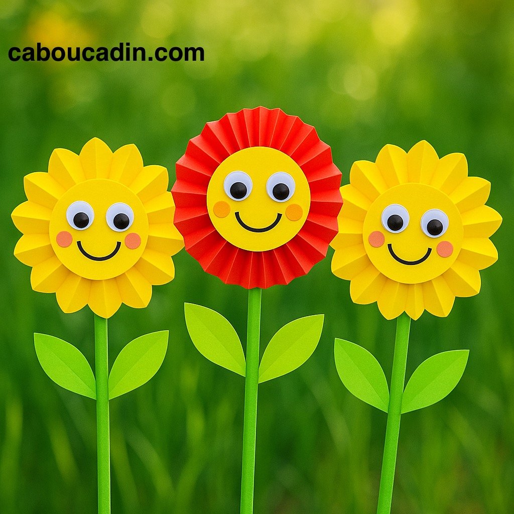 marguerites jaunes et rouges en papier 1