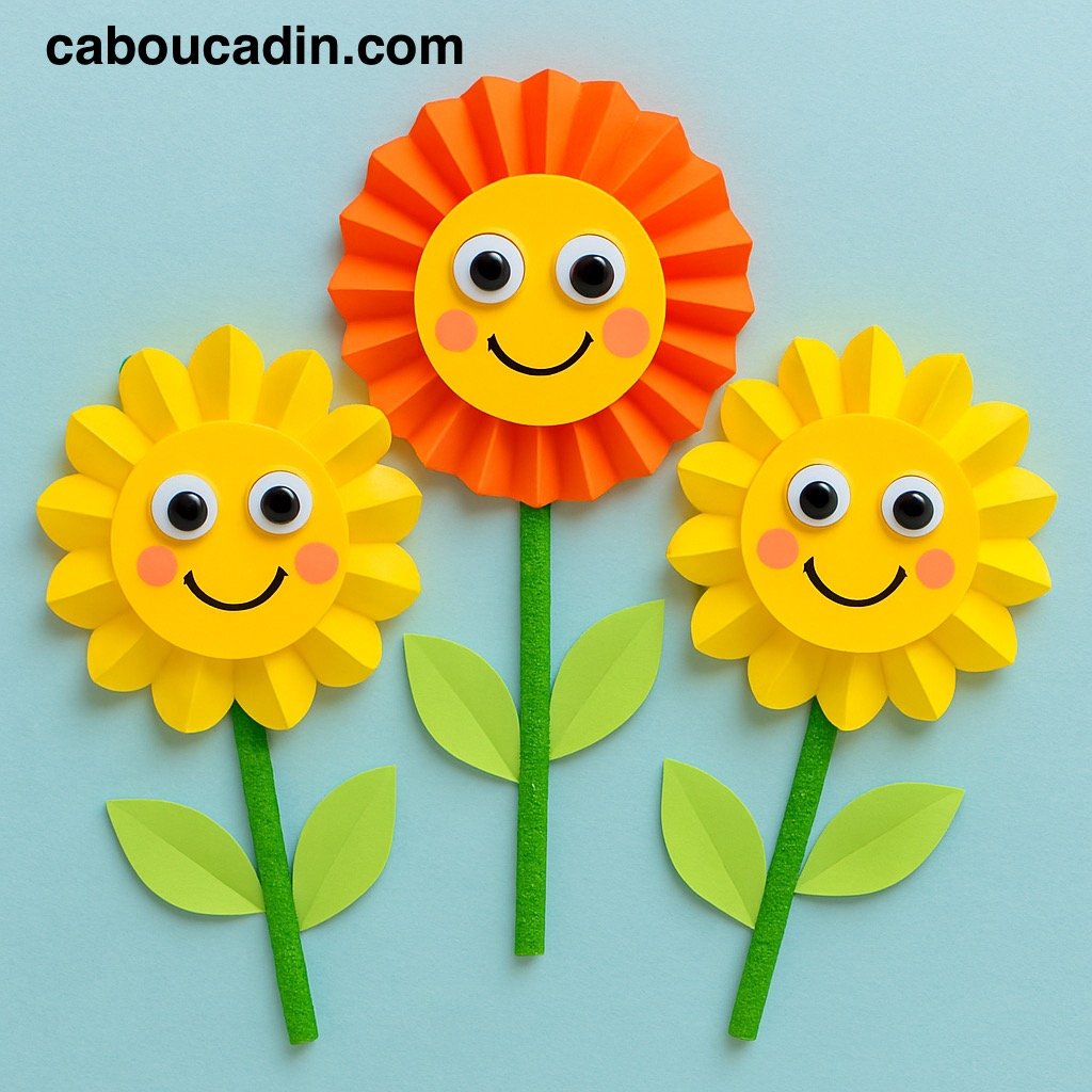 marguerites jaunes et rouges en papier 3