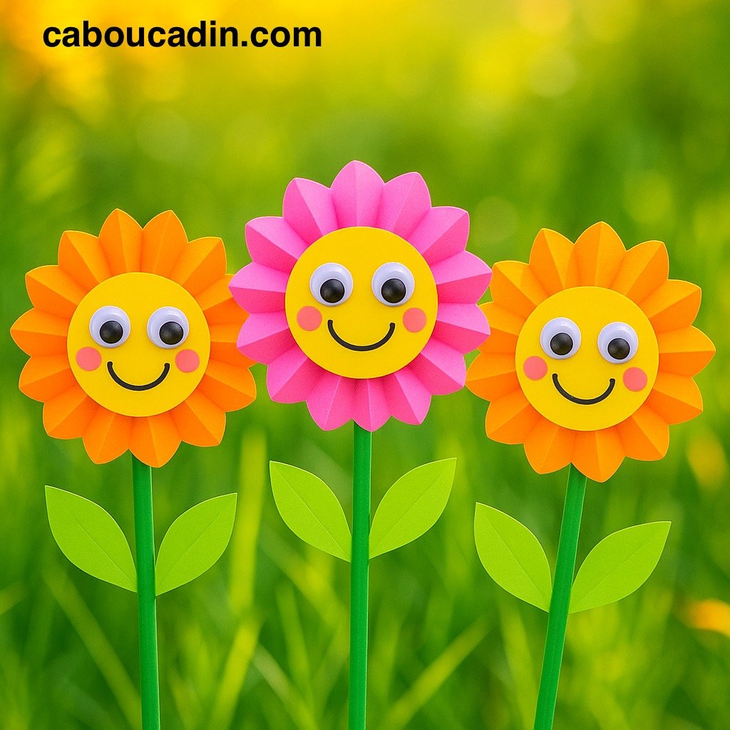 marguerites jaunes et rouges en papier 4