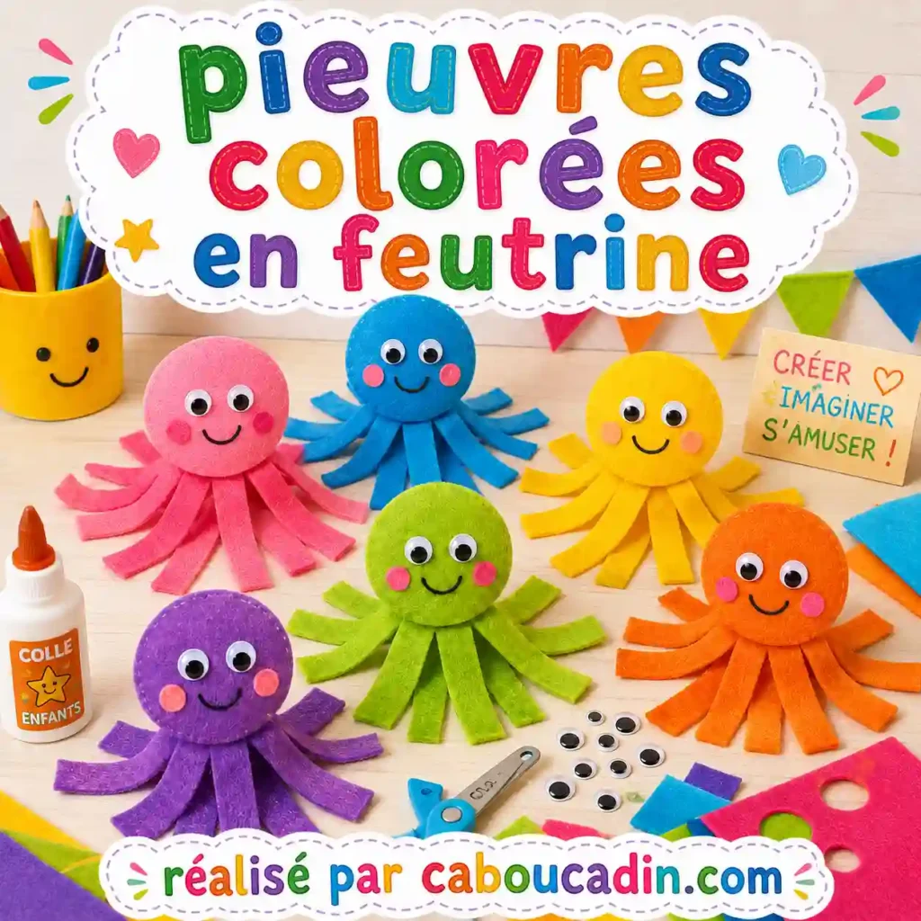 pieuvres de couleurs en feutrine caboucadin
