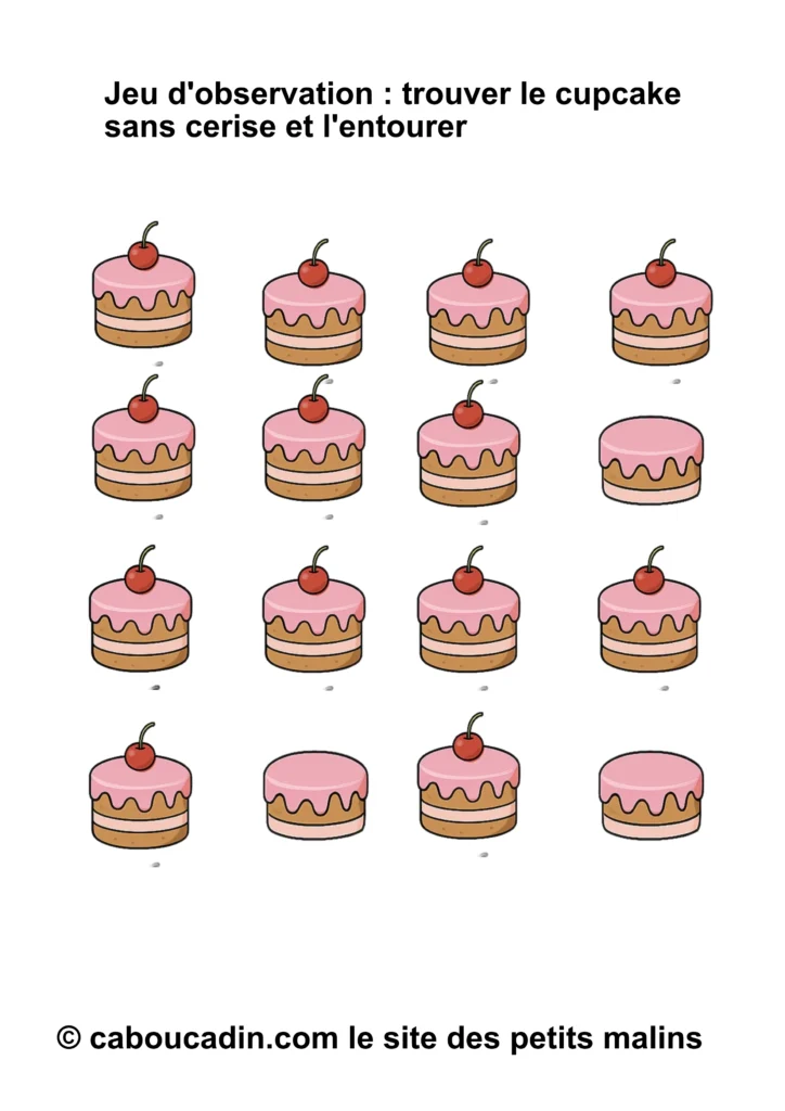fiche maternelle observation entourer cupcake sans cerise 1