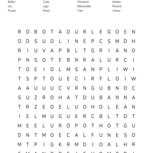 10 mots mêlés sur le thème des jouets d'enfants