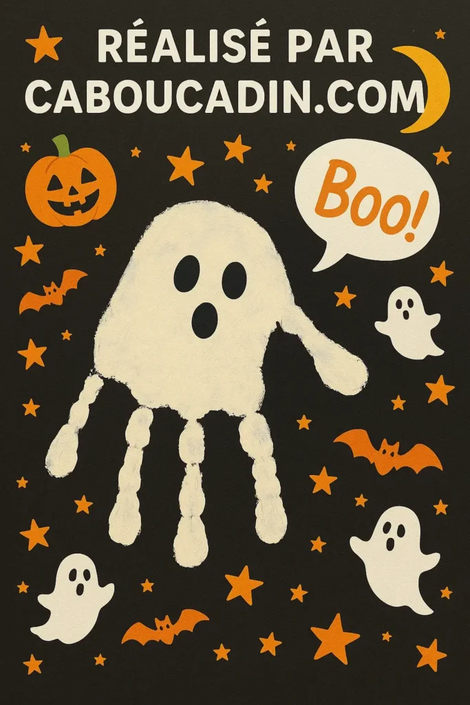 Bricolage Halloween maternelle : fabriquer un fantôme rigolo avec une empreinte de main bricolage halloween fantome avec empreinte de main 3