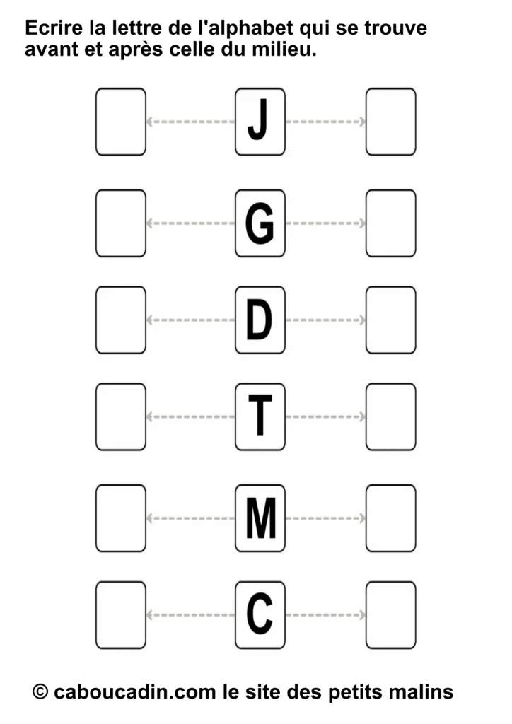 15 fiches maternelles pour apprendre l'ordre des lettres de l'alphabet