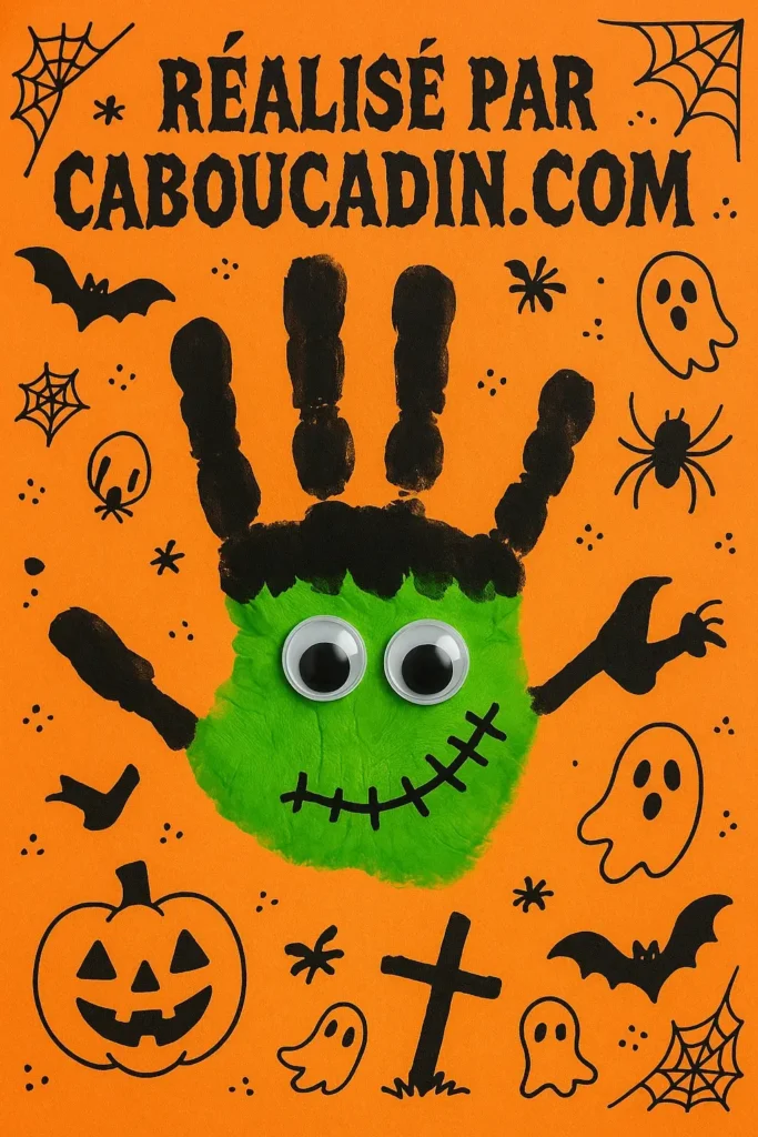 frankestein Halloween avec empreinte de main 2