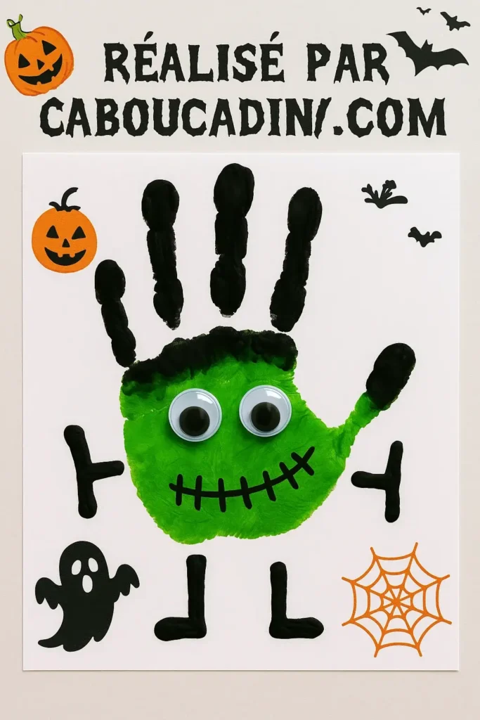 frankestein Halloween avec empreinte de main 3