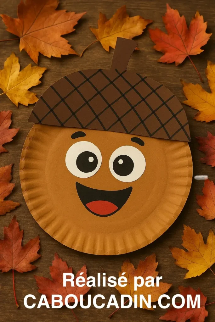 Bricolage automne maternelle : fabriquer un gland rigolo avec une assiette en carton