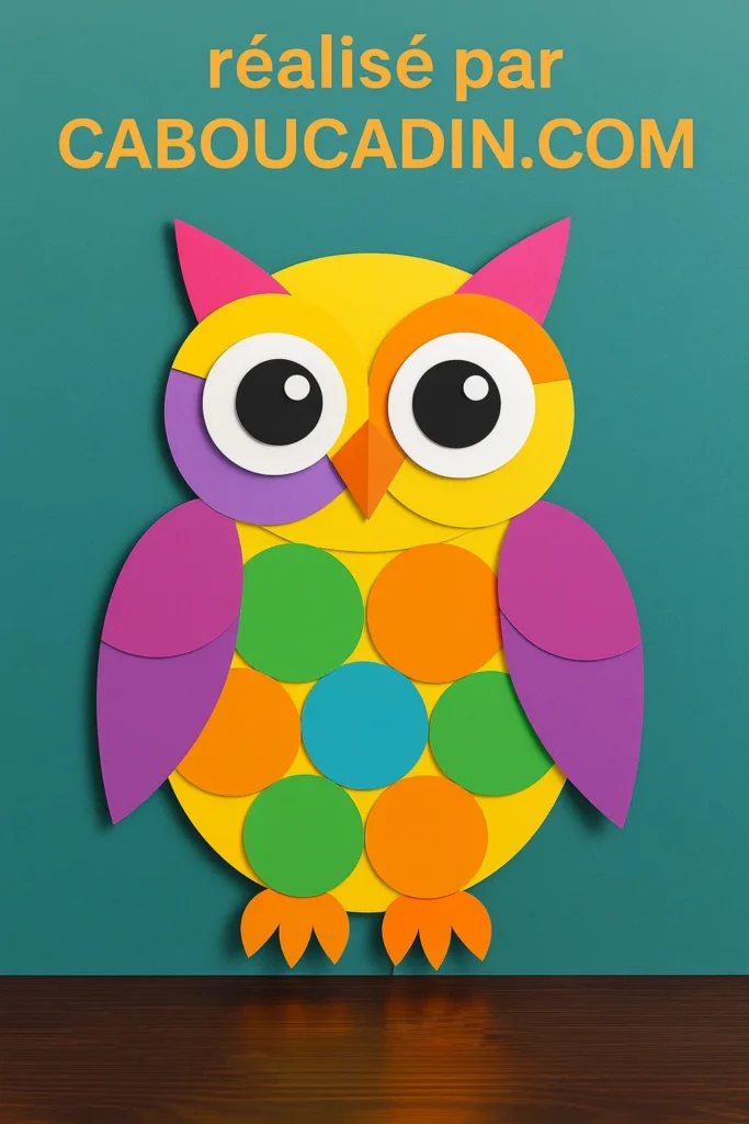 Bricolage maternelle : fabriquer un hibou coloré en papier avec les enfants hibou avec papier multicolore 1