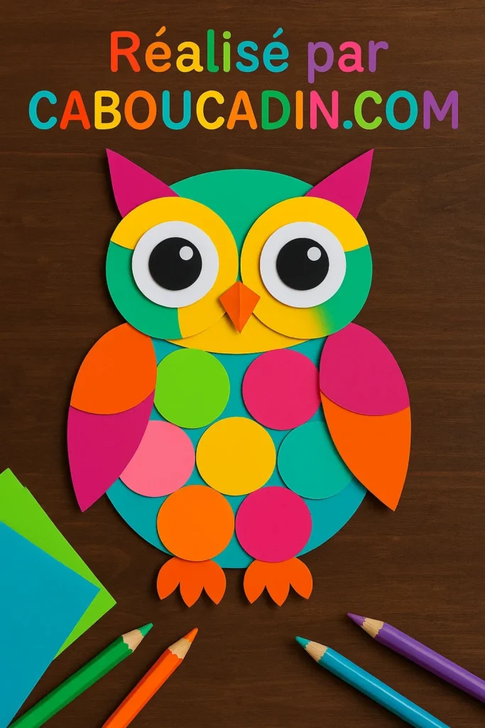 Bricolage maternelle : fabriquer un hibou coloré en papier avec les enfants hibou avec papier multicolore 2