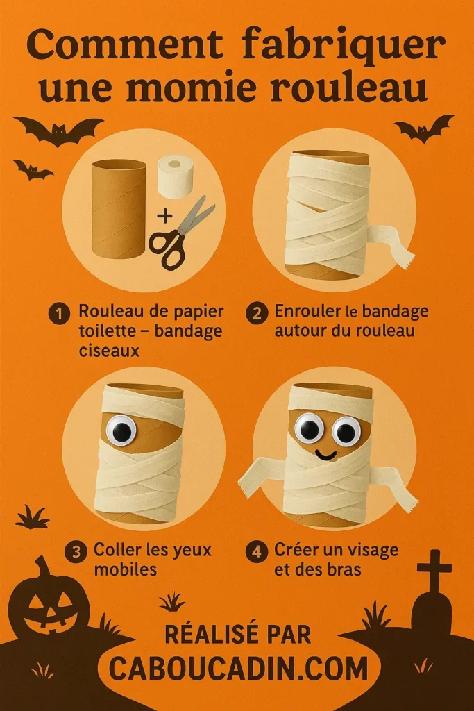 illustration bricolage Halloween momie avec rouleau en carton