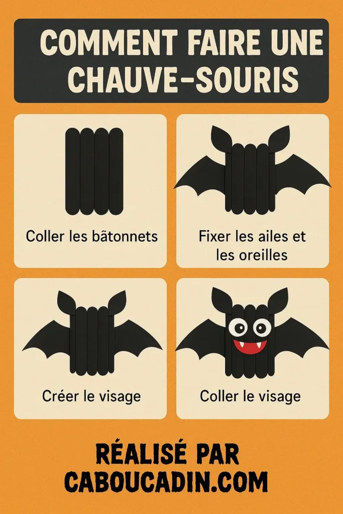 illustration tuto chauve souris Halloween avec batonnets en bois 1