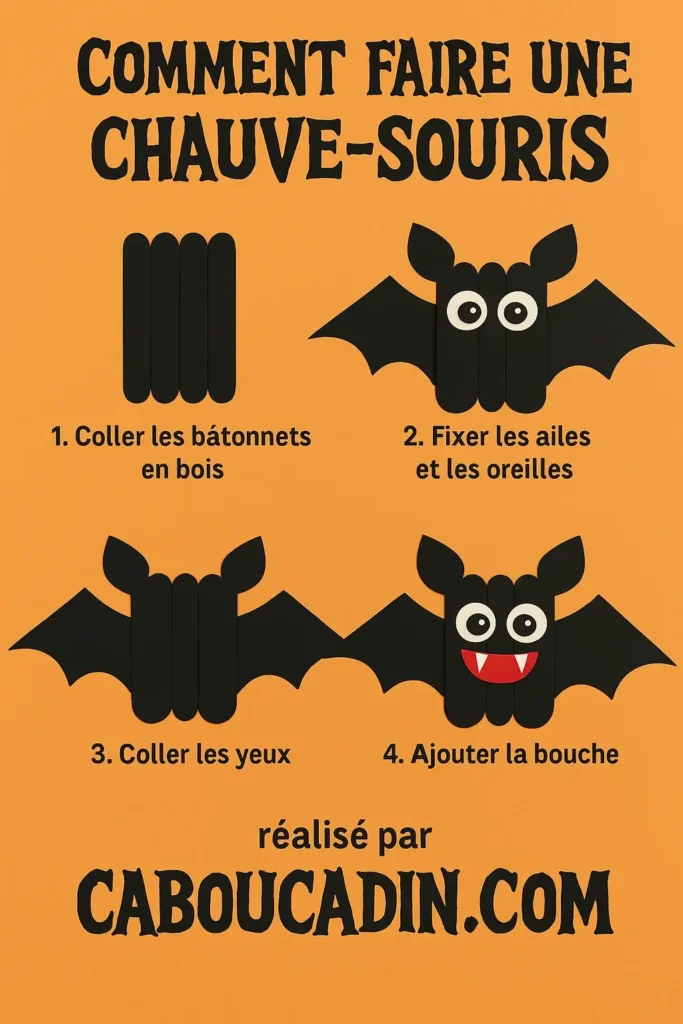 illustration tuto chauve souris Halloween avec batonnets en bois 2