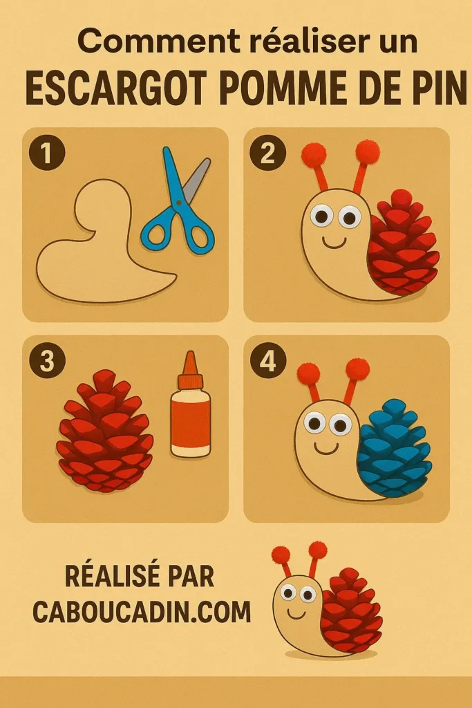 illustration tuto escargot avec pomme de pin