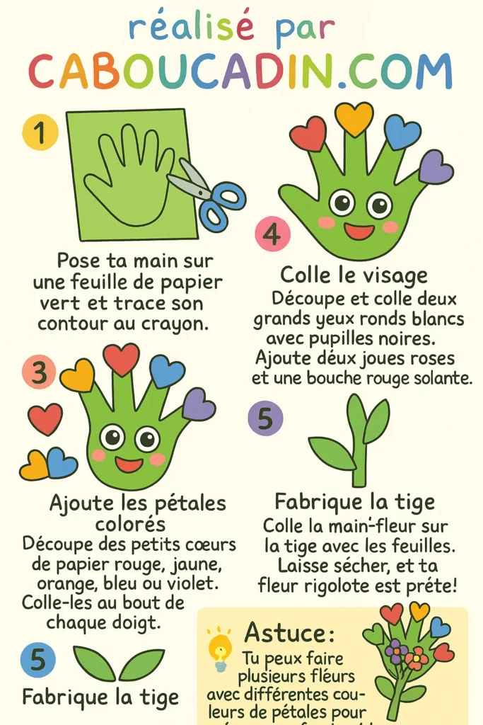 illustration tuto fleur avec empreinte de mains