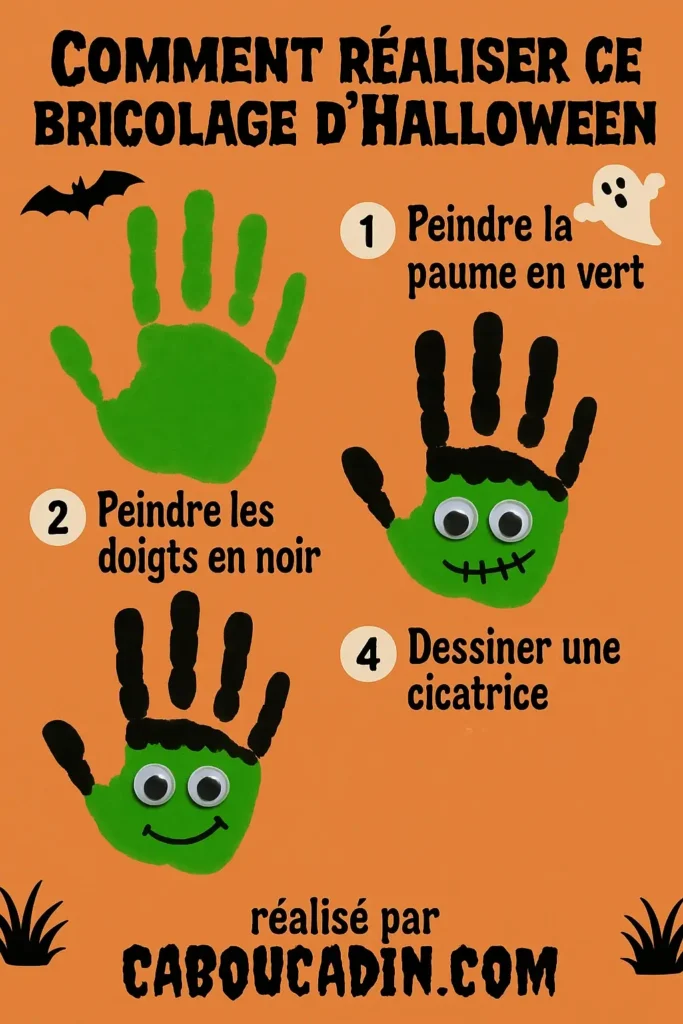 illustration tuto frankestein Halloween avec empreinte de main 2