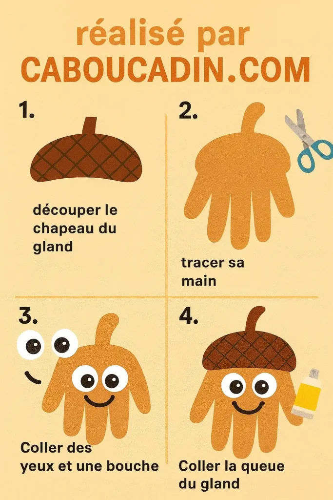 illustration tuto gland chene automne empreinte de main