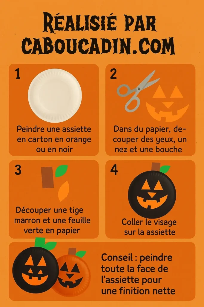 illustration tuto halloween citrouille orange noire assiette carton 2