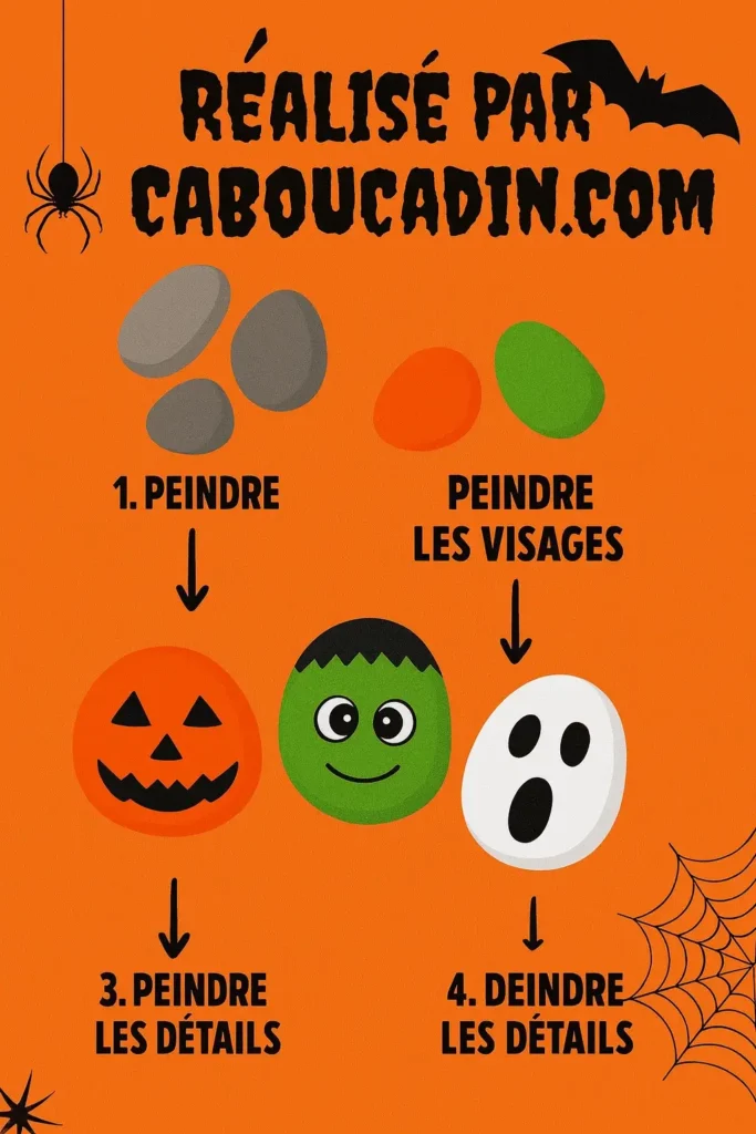 illustration tuto halloween galet peint en monstres