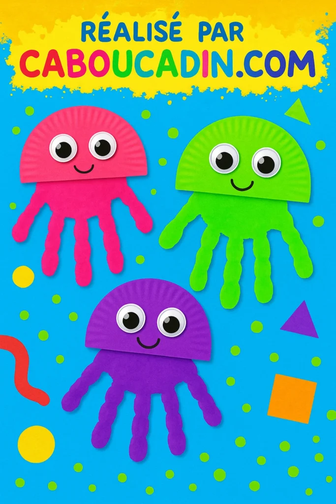 Bricolage maternelle : fabriquer une méduse rigolote avec une assiette en carton et l’empreinte de la main