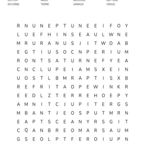 15 grilles de mots mêlés sur le thème des planètes