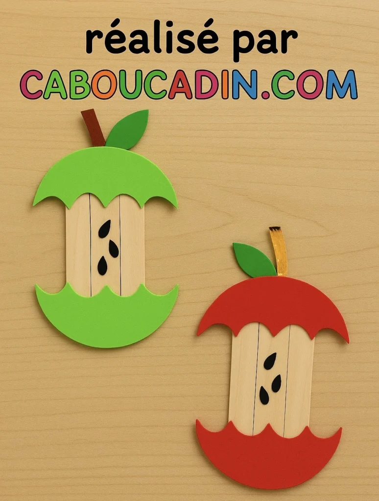 Bricolage maternelle : fabriquer un trognon de pomme rigolo avec des bâtonnets en bois