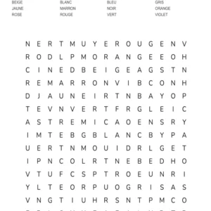 10 Mots mêlés maternelle sur les couleurs – Jeu éducatif à imprimer pour apprendre les couleurs
