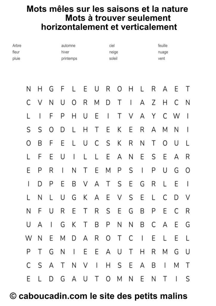 Mots meles sur les saisons et la nature 1