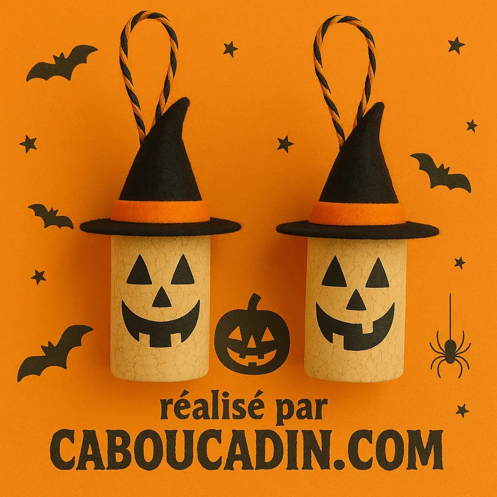 Bricolage Halloween maternelle : citrouilles rigolotes avec bouchons de liège à fabriquer citrouilles halloween avec bouchons de liege 1