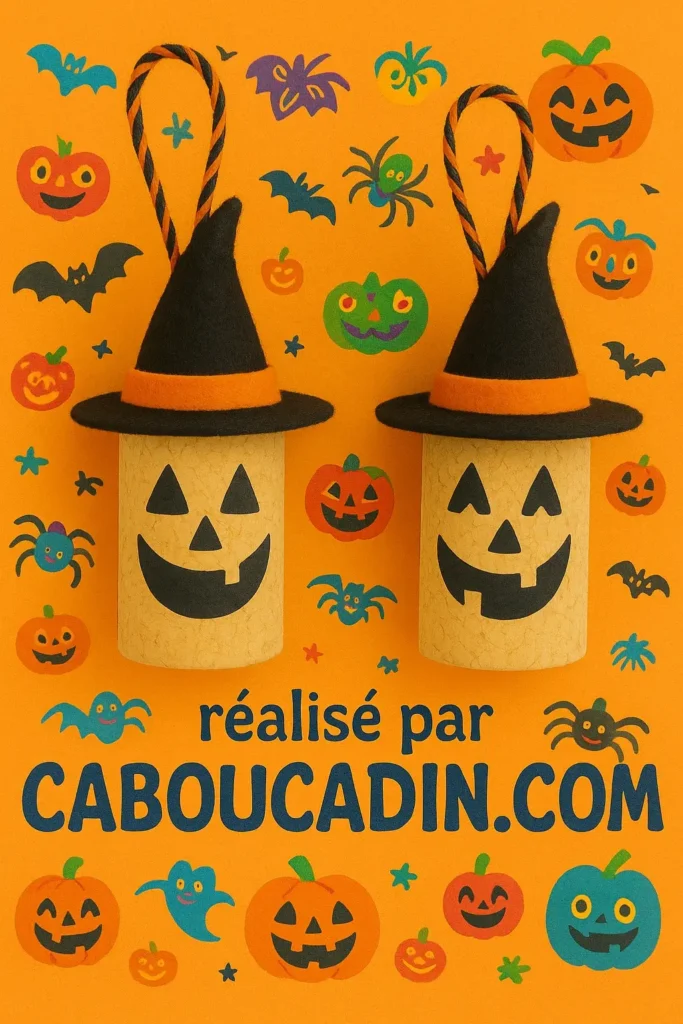 Bricolage Halloween maternelle : citrouilles rigolotes avec bouchons de liège à fabriquer citrouilles halloween avec bouchons de liege 3