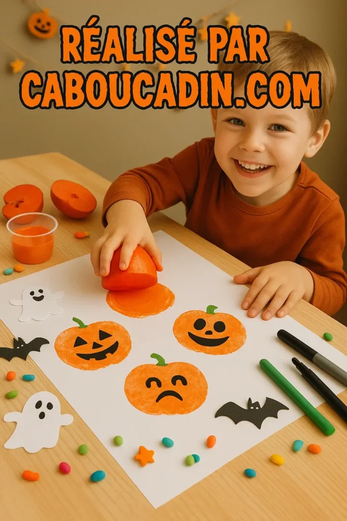 citrouilles halloween avec empreintes de pommes 4