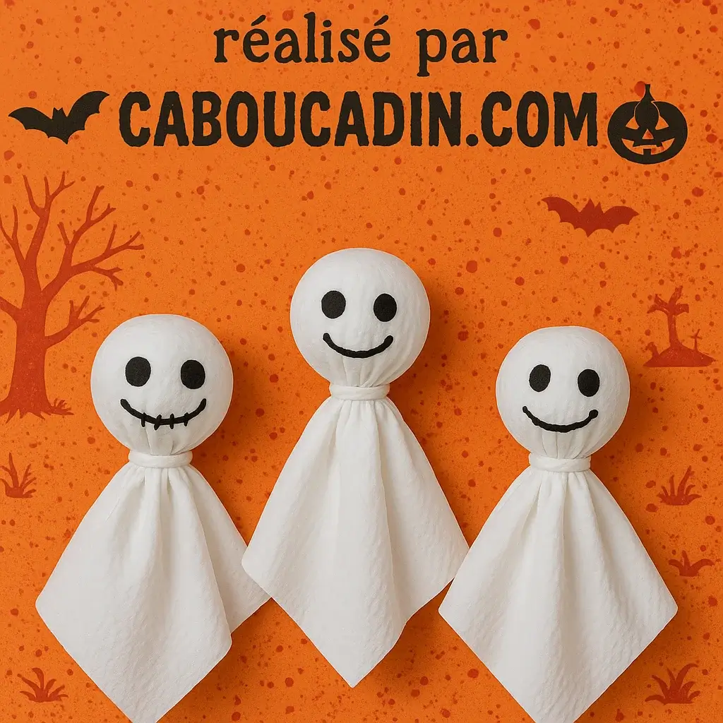 Fantôme d’Halloween en tissu ou serviette en papier : un bricolage maternelle facile fantome hallowwen avec du tissu 4