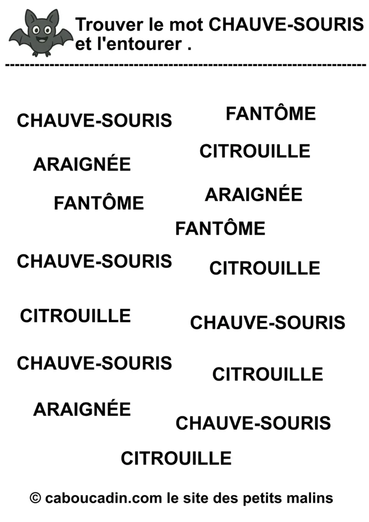 fiche maternelle Halloween apprendre a ecrire chauve souris 1