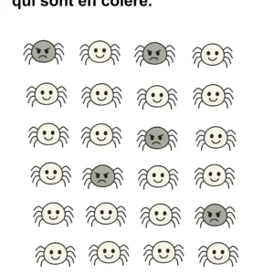 10 Fiches maternelles Halloween : activité à imprimer pour trouver les araignées en colère