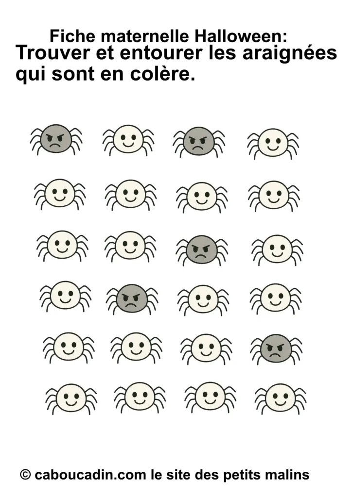 fiche maternelle Halloween trouver araignee encolere 1