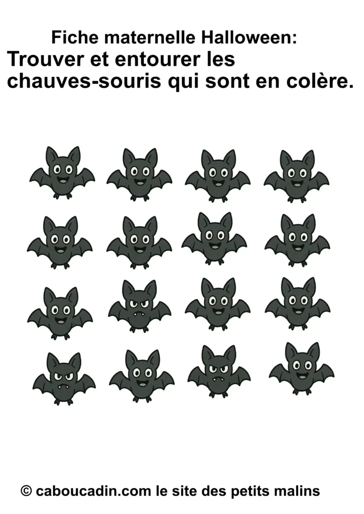 fiche maternelle Halloween trouver la chauve souris en colere 1