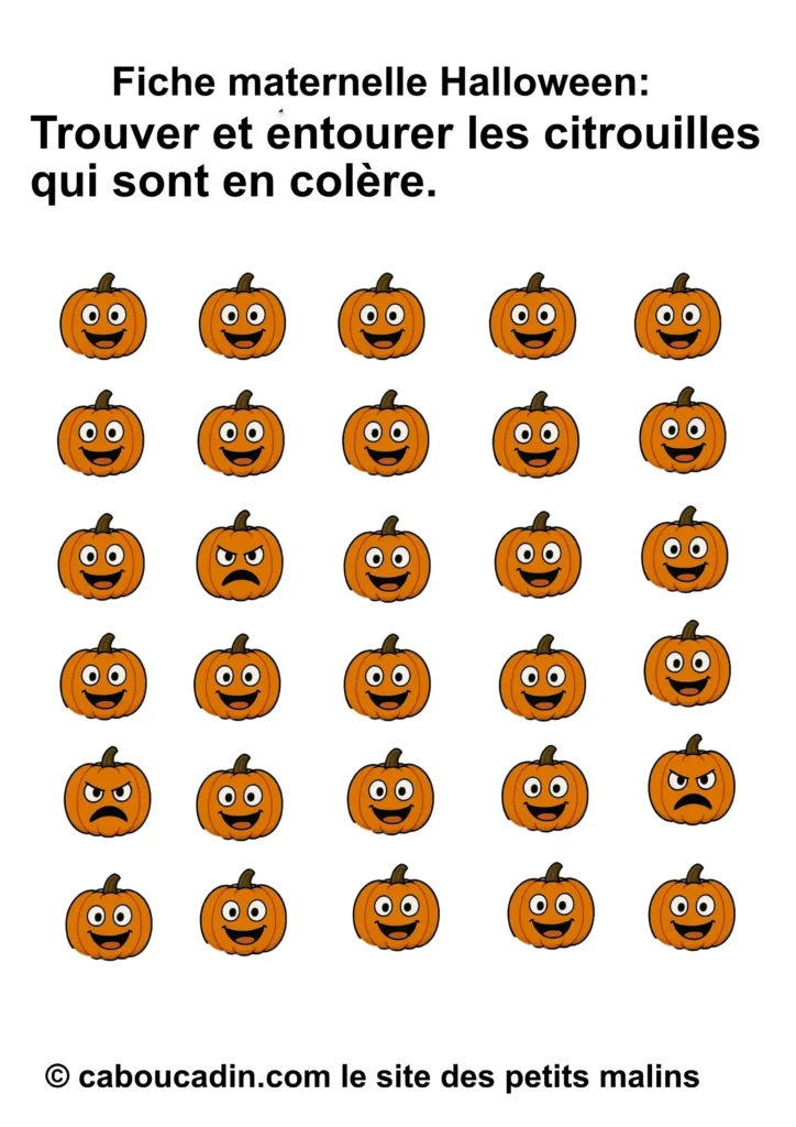 fiche maternelle Halloween trouver la citrouille encolere 1