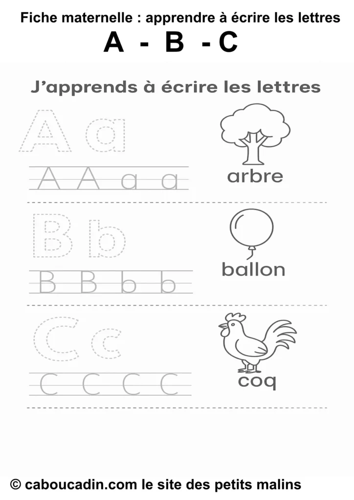 fiche maternelle apprendre ecrire lettres A B C
